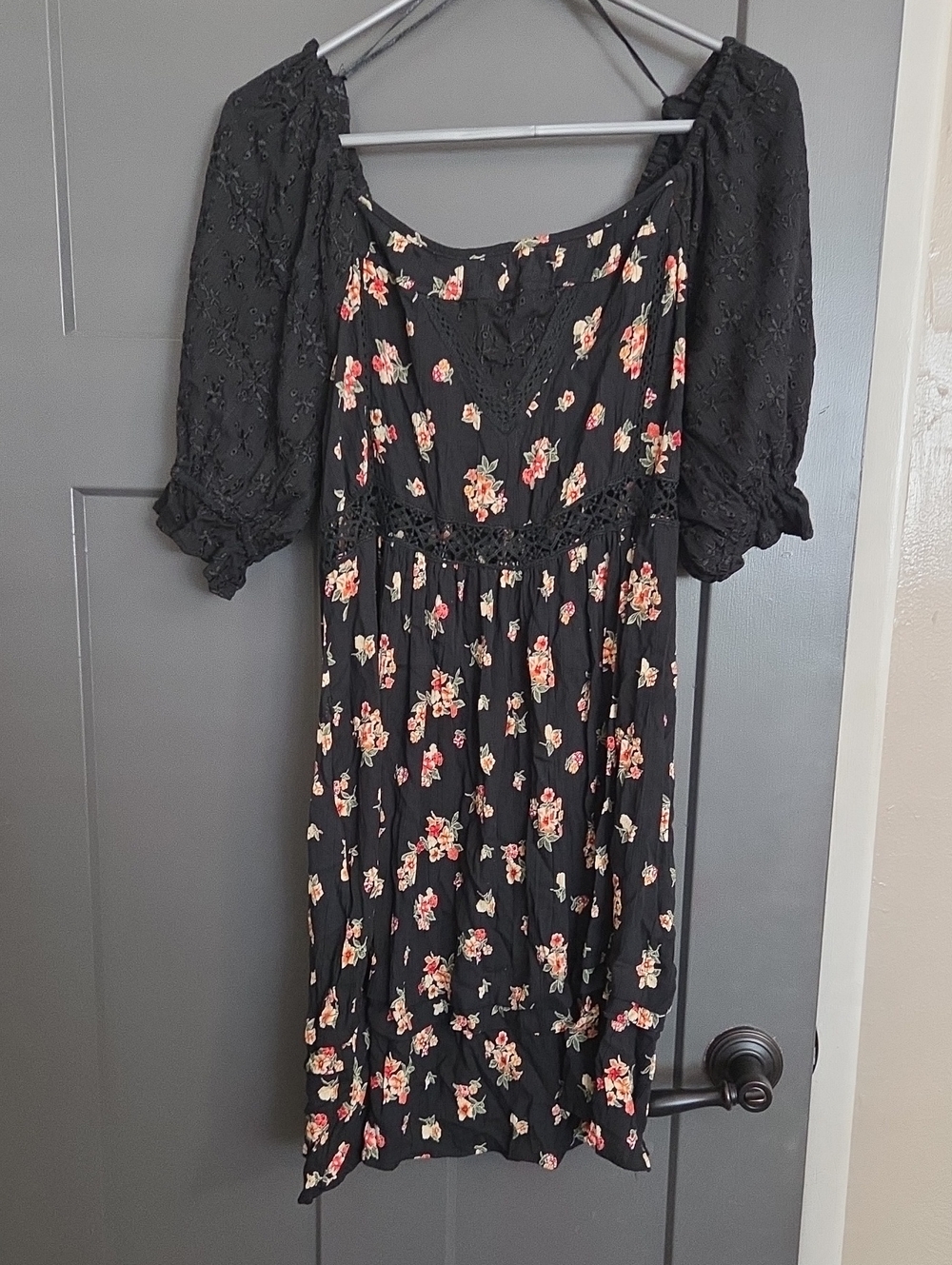 Angie Black Midi Dress with Pink & Cream Floral Print